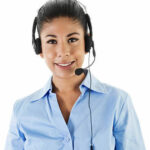 Stock image of female call center operator isolated on white